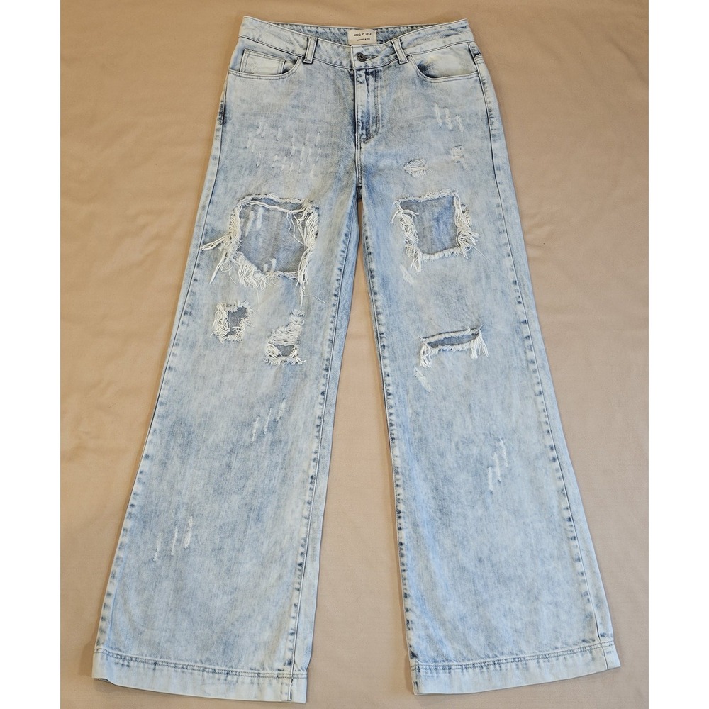 Litz by Uniq Rocker Distressed Wide Leg Boyfriend Acid Wash Y2K Jeans Size 27/5‎